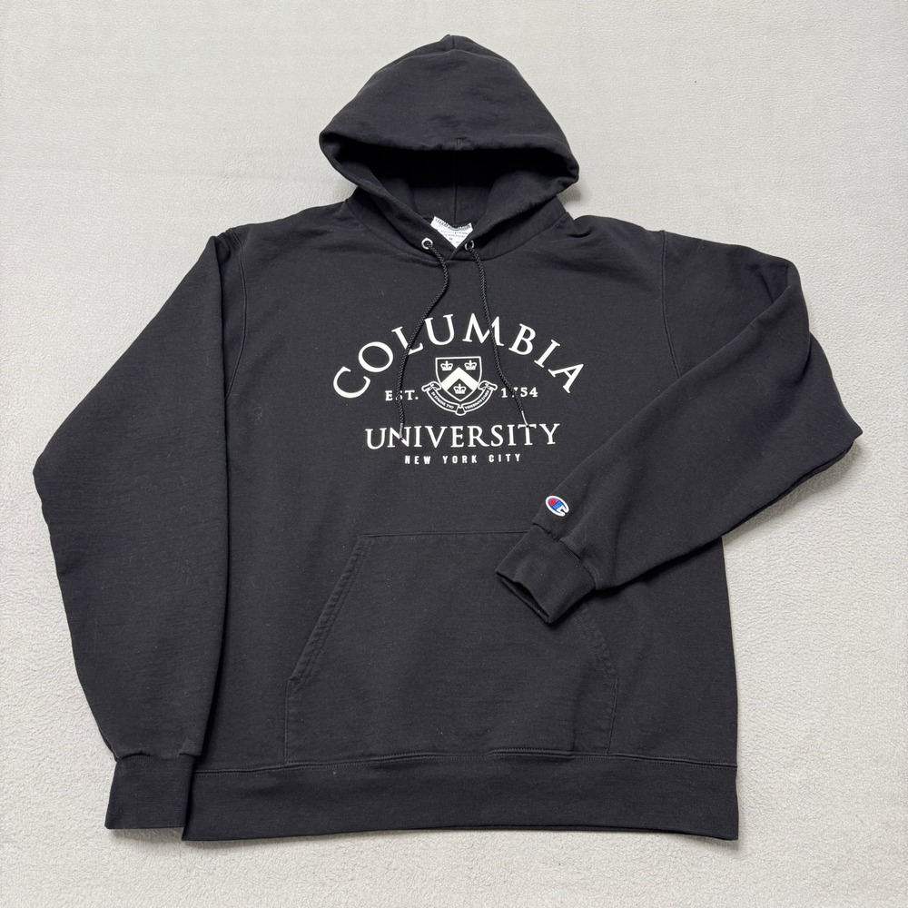 Champion Hoodie Men Medium Black Columbia University NYC Cotton Blend Pullover
